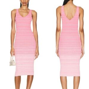 Staud Dana Pink Sleeveless Ombre Ribbed Tank Midi Dress Womens Size L